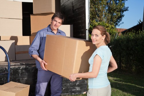 Packed boxes and furniture prepared for Wapping storage
